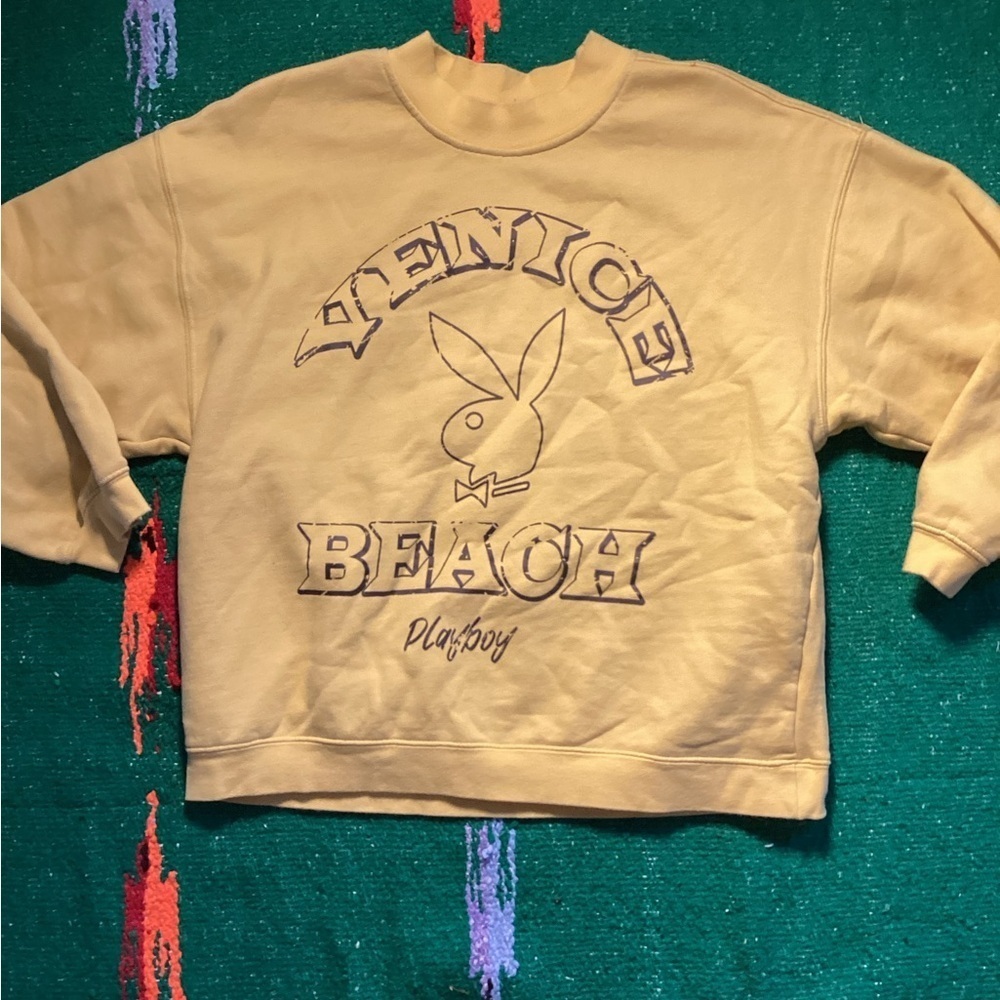 Playboy Sweater Adult Medium Yellow Venice Beach Sweatshirt Crew Neck Mens